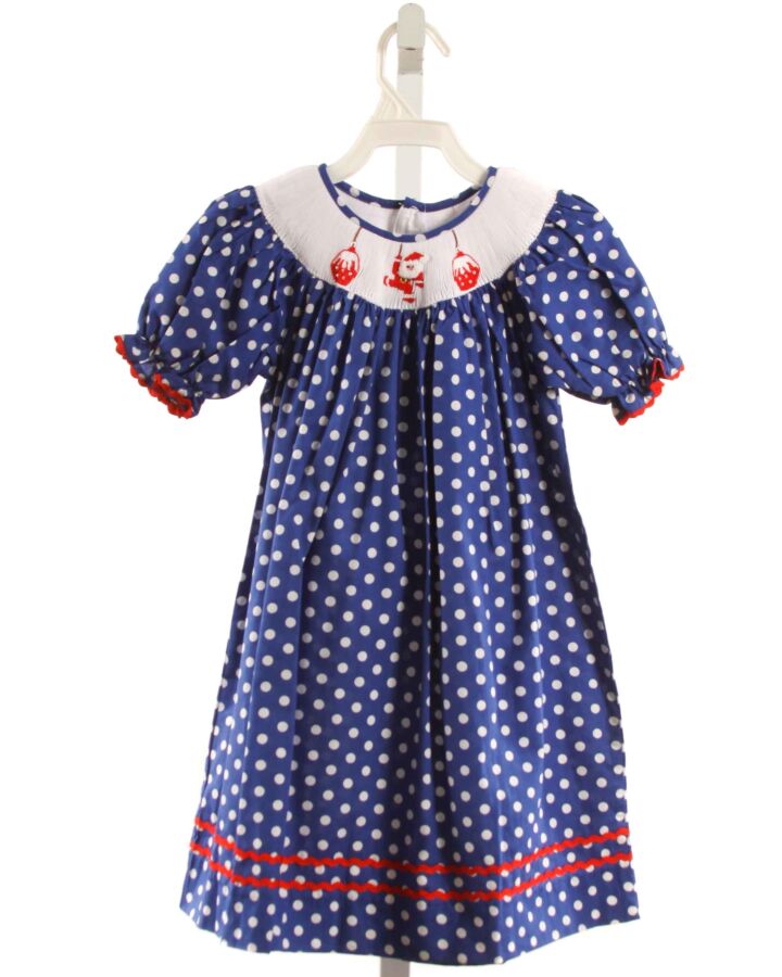 MOM & ME  BLUE  POLKA DOT SMOCKED DRESS WITH RIC RAC