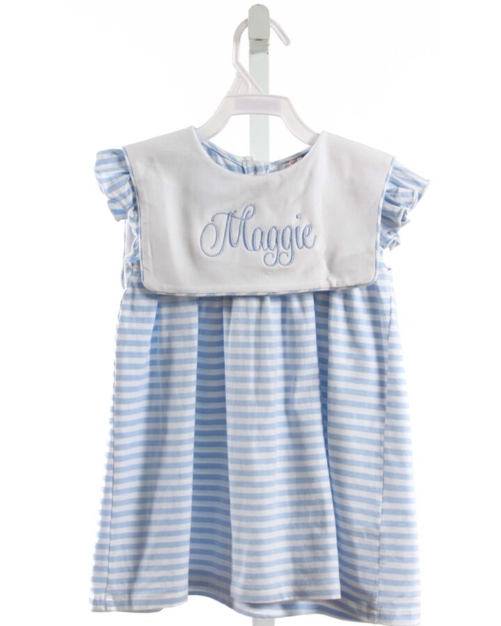 CECIL & LOU  LT BLUE  STRIPED EMBROIDERED KNIT DRESS