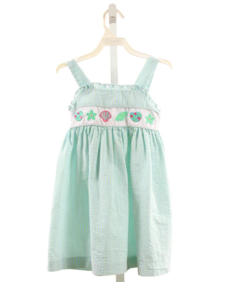 MARMELLATA  AQUA SEERSUCKER STRIPED EMBROIDERED DRESS