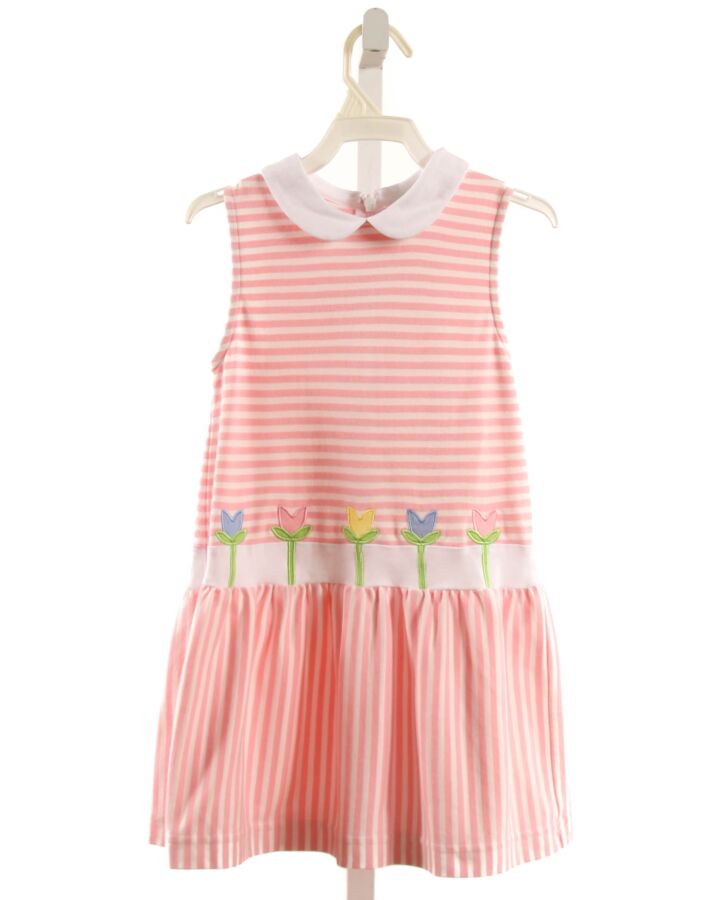 FLORENCE EISEMAN  PINK  STRIPED APPLIQUED KNIT DRESS