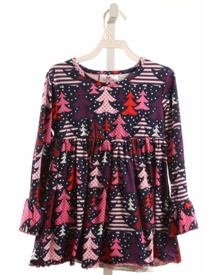 RUFFLE GIRL  PURPLE  PRINT  KNIT LS SHIRT