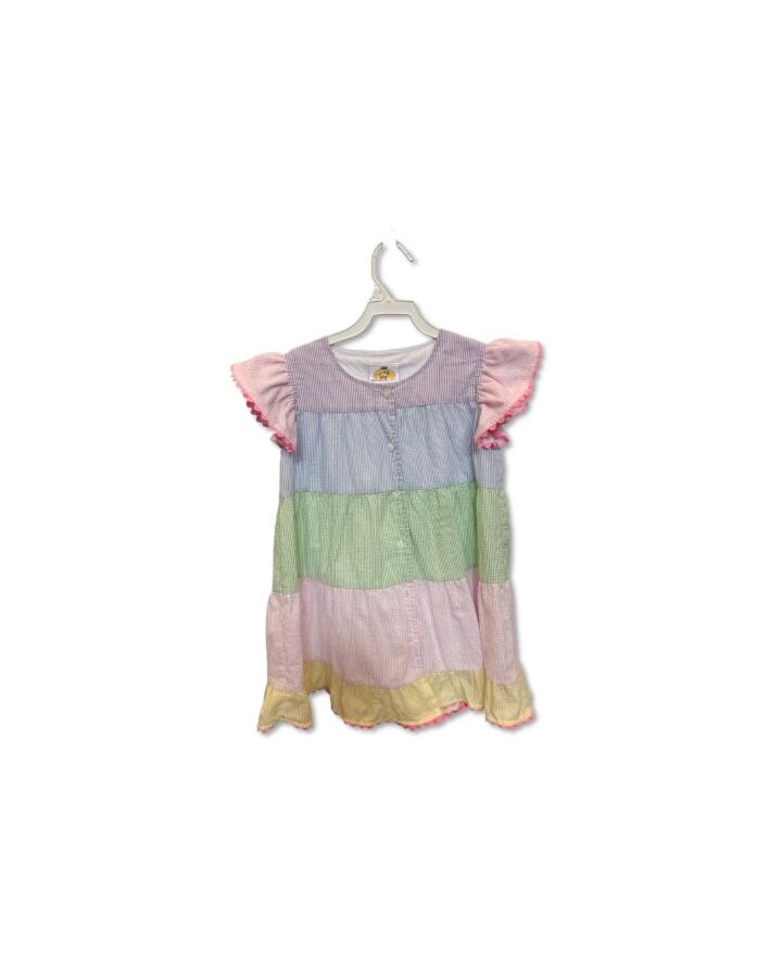 THE YELLOW LAMB  MULTI-COLOR SEERSUCKER STRIPED  DRESS WITH RIC RAC