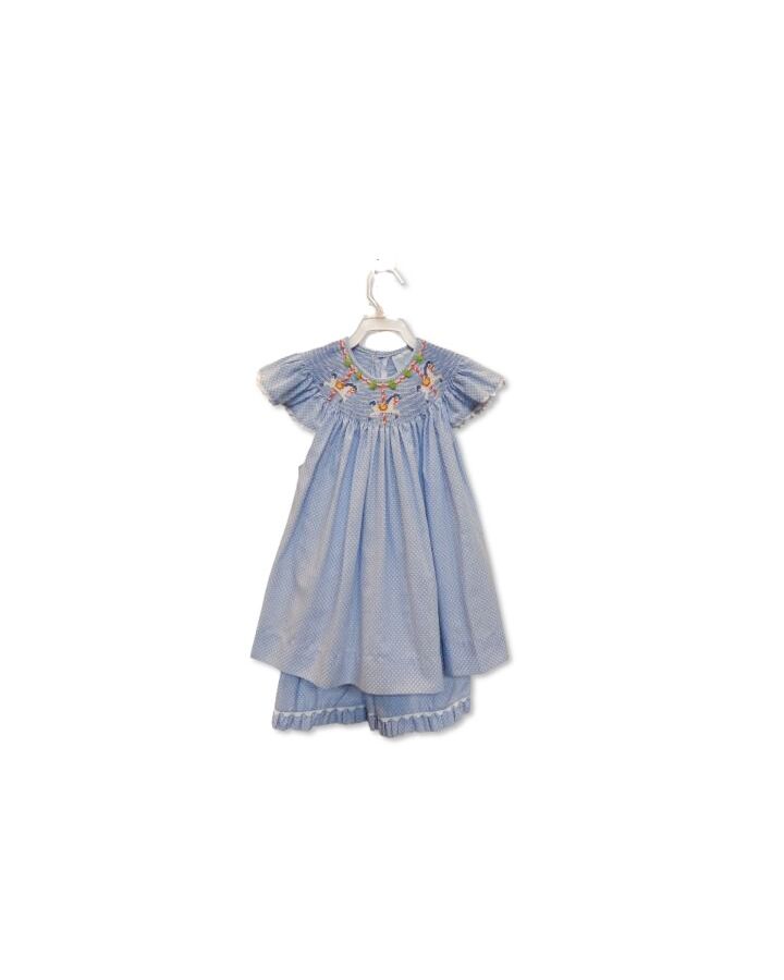 REMEMBER NGUYEN  LT BLUE  POLKA DOT SMOCKED 2-PIECE OUTFIT WITH RIC RAC