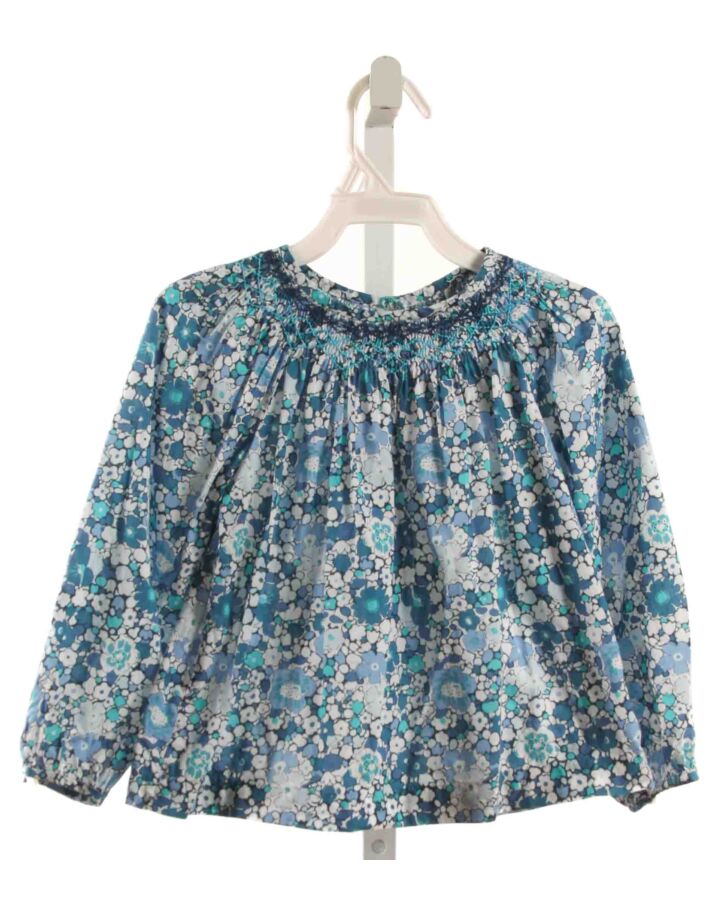 JACADI  BLUE  FLORAL SMOCKED SHIRT-LS