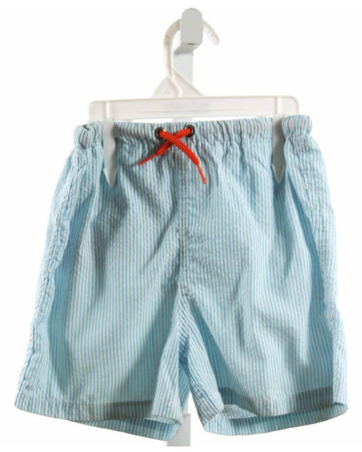 BABY BODEN  AQUA SEERSUCKER STRIPED  SWIM TRUNKS