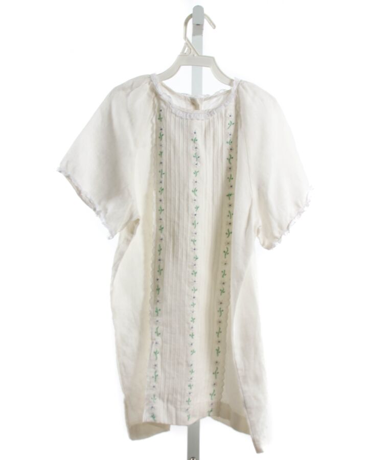 ALICE KATHLEEN  WHITE LINEN FLORAL EMBROIDERED DRESS