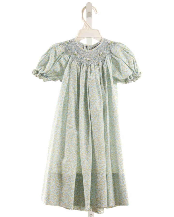 REMEMBER NGUYEN  AQUA  FLORAL SMOCKED DRESS