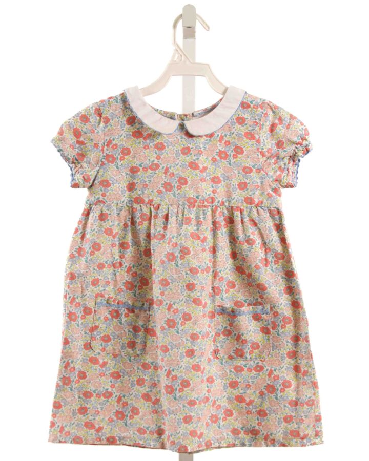 BABY BODEN  PINK LINEN FLORAL  DRESS WITH RIC RAC