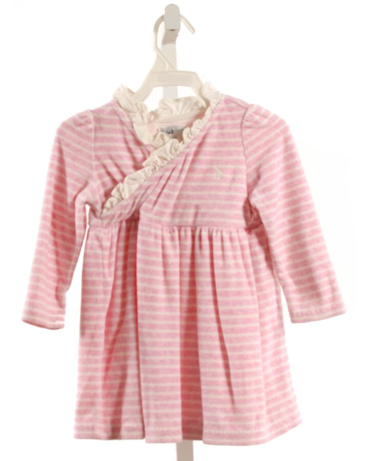 RALPH LAUREN  PINK FLEECE STRIPED  KNIT DRESS WITH RUFFLE