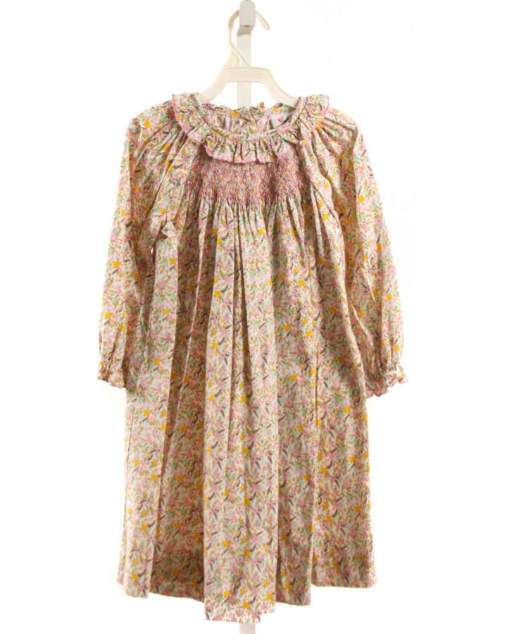 SHRIMP & GRITS  PINK  FLORAL SMOCKED DRESS WITH PICOT STITCHING