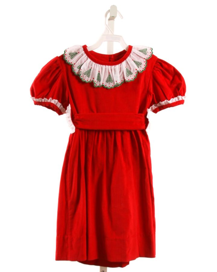MARY & GRACE  RED CORDUROY   DRESS WITH EYELET TRIM