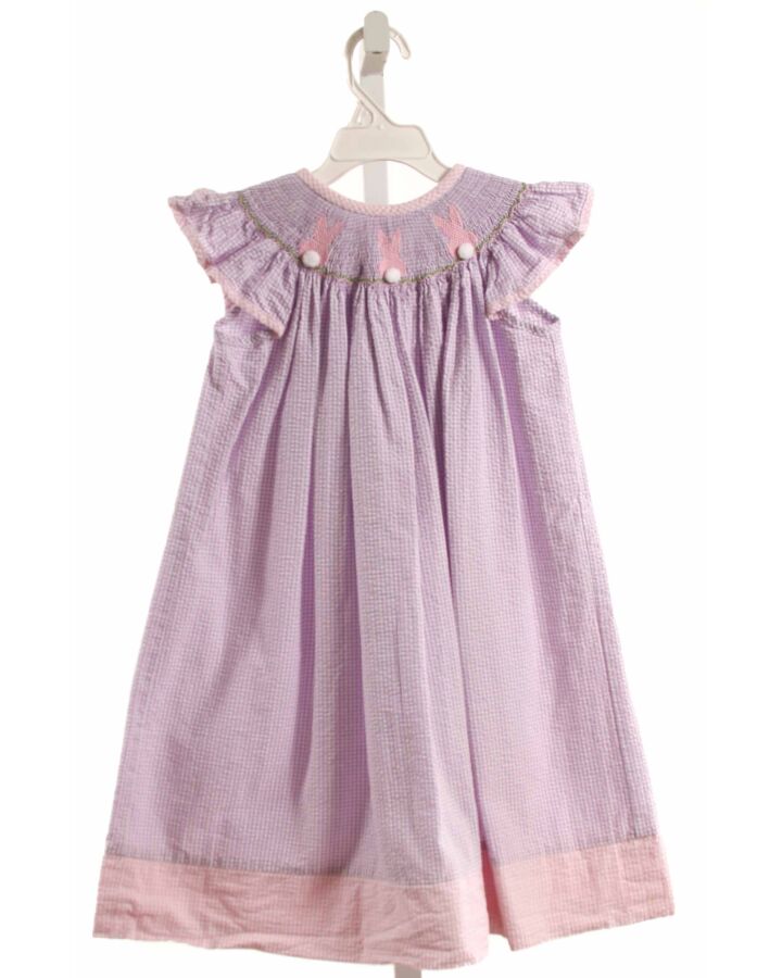 CLASSIC WHIMSY  PURPLE SEERSUCKER GINGHAM SMOCKED DRESS