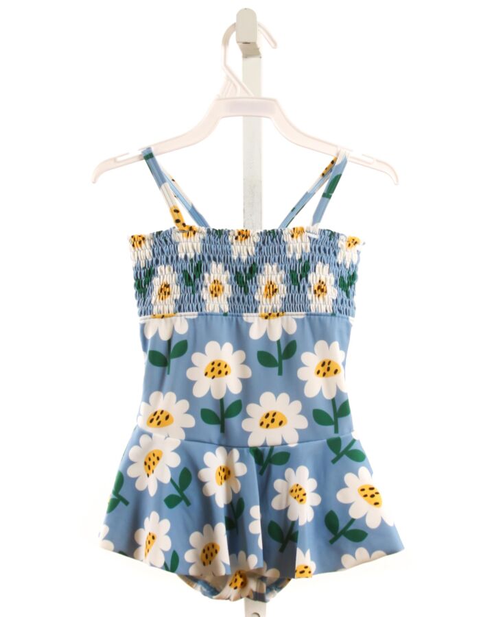 HANNA ANDERSSON  BLUE  FLORAL SMOCKED 1-PIECE SWIMSUIT WITH RUFFLE