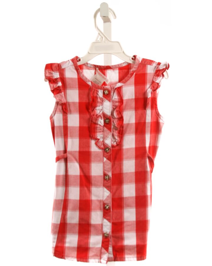 DEUX PAR DEUX  RED  CHECK  SLEEVELESS SHIRT WITH RUFFLE