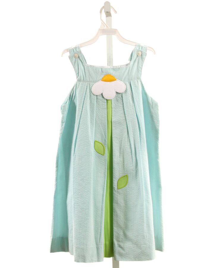 FLORENCE EISEMAN  AQUA SEERSUCKER FLORAL APPLIQUED DRESS