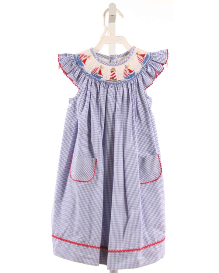 VIVE LA FETE  BLUE  GINGHAM SMOCKED DRESS WITH RIC RAC