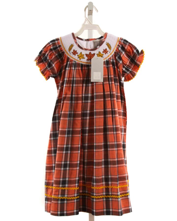 LIL CACTUS  ORANGE  PLAID SMOCKED DRESS