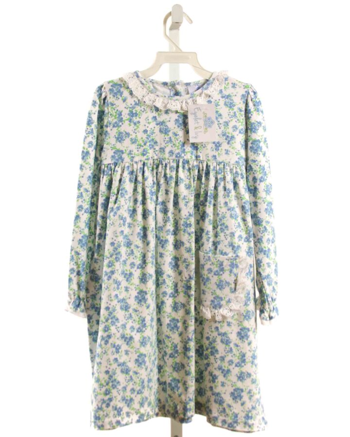 EYELET & IVY  BLUE  FLORAL  KNIT DRESS WITH EYELET TRIM