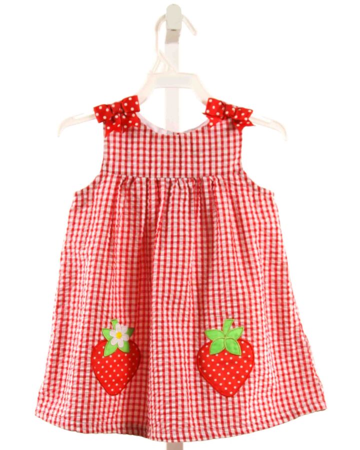 RARE EDITIONS  RED SEERSUCKER GINGHAM APPLIQUED DRESS