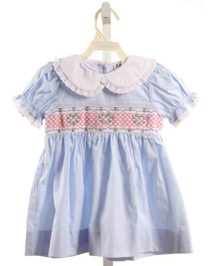 RYKER & ROSE  LT BLUE  GINGHAM SMOCKED DRESS WITH EYELET TRIM