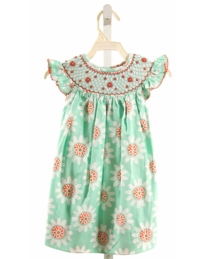 BABEENI  MINT  FLORAL SMOCKED DRESS WITH PICOT STITCHING