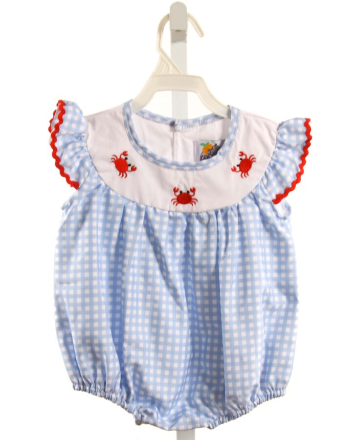 LITTLE SOUTHERN   BLUE  WINDOWPANE EMBROIDERED BUBBLE