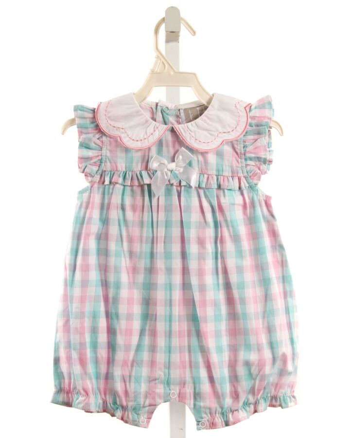 LIL CACTUS  AQUA  PLAID  ROMPER WITH BOW