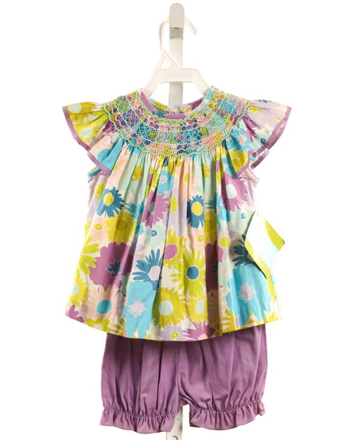 VELANI  PURPLE  FLORAL SMOCKED 2-PIECE OUTFIT WITH RIC RAC