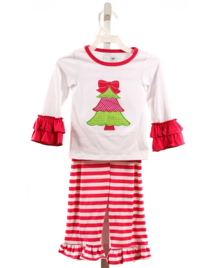 CITY BEAUTIFUL  HOT PINK KNIT STRIPED  2-PIECE OUTFIT WITH RUFFLE