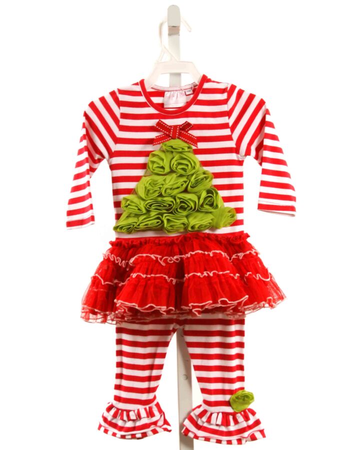 ONE POSH KID  RED KNIT STRIPED  2-PIECE OUTFIT WITH RUFFLE
