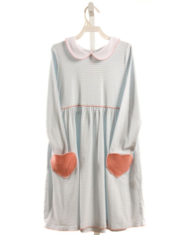 SERENDIPITY  LT BLUE  STRIPED  KNIT DRESS WITH PICOT STITCHING