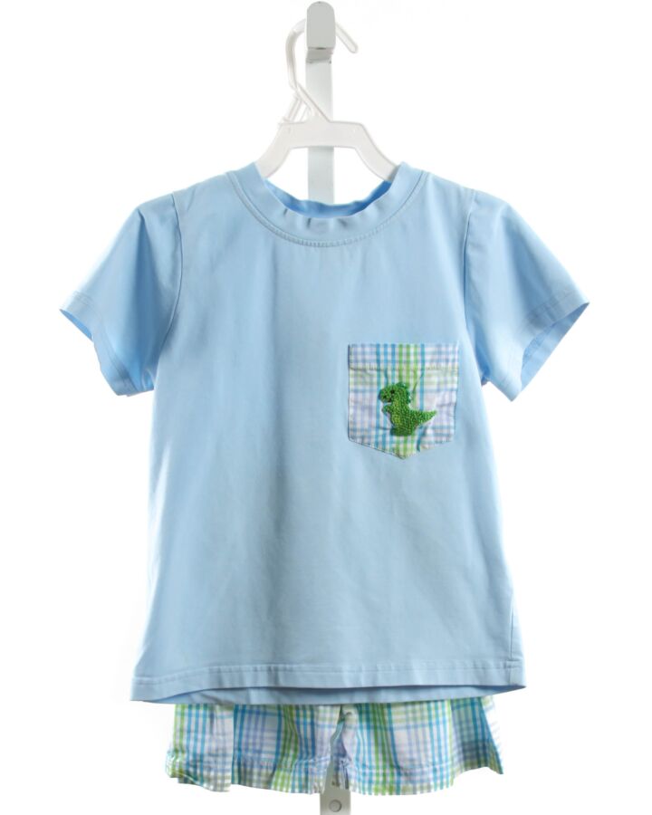 THE SMOCKING PLACE  LT BLUE   APPLIQUED 2-PIECE OUTFIT