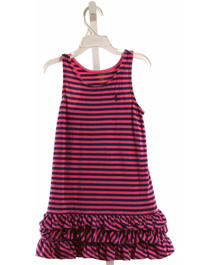 POLO BY RALPH LAUREN  HOT PINK  STRIPED  KNIT DRESS WITH RUFFLE