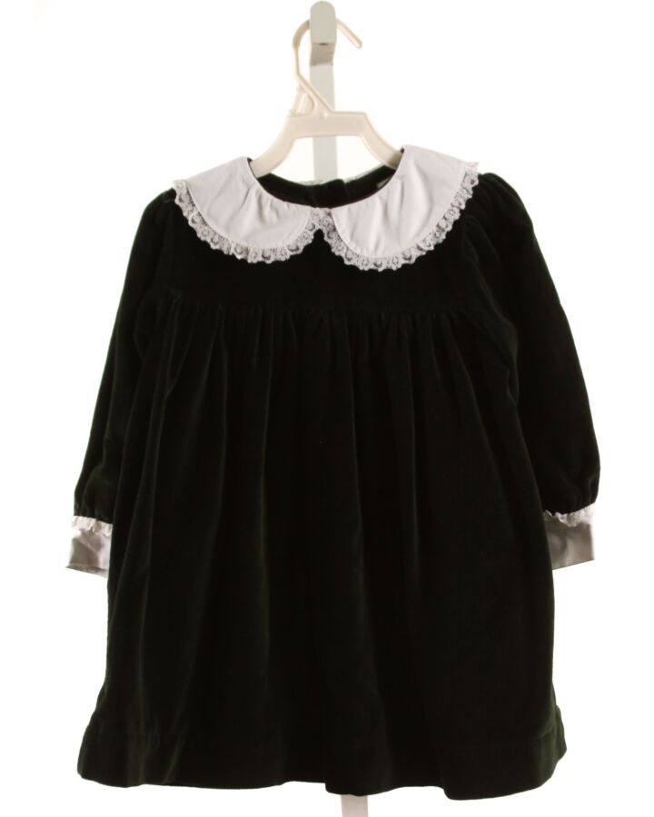 GRACE & JAMES  GREEN VELVET   PARTY DRESS WITH LACE TRIM