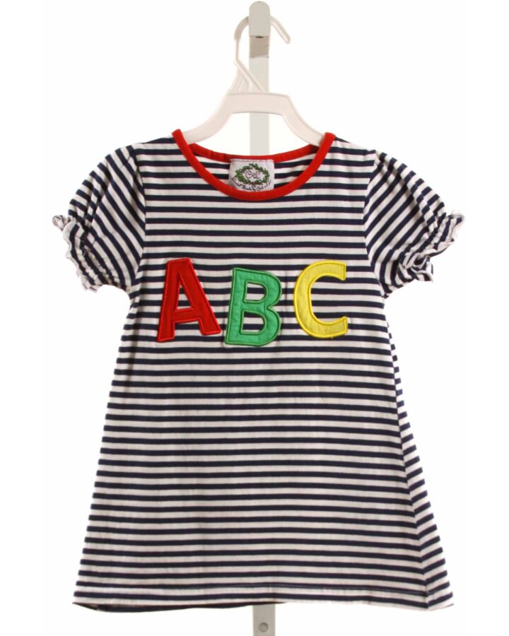 SMOCKED THREADS CECIL & LOU  NAVY  STRIPED APPLIQUED KNIT DRESS