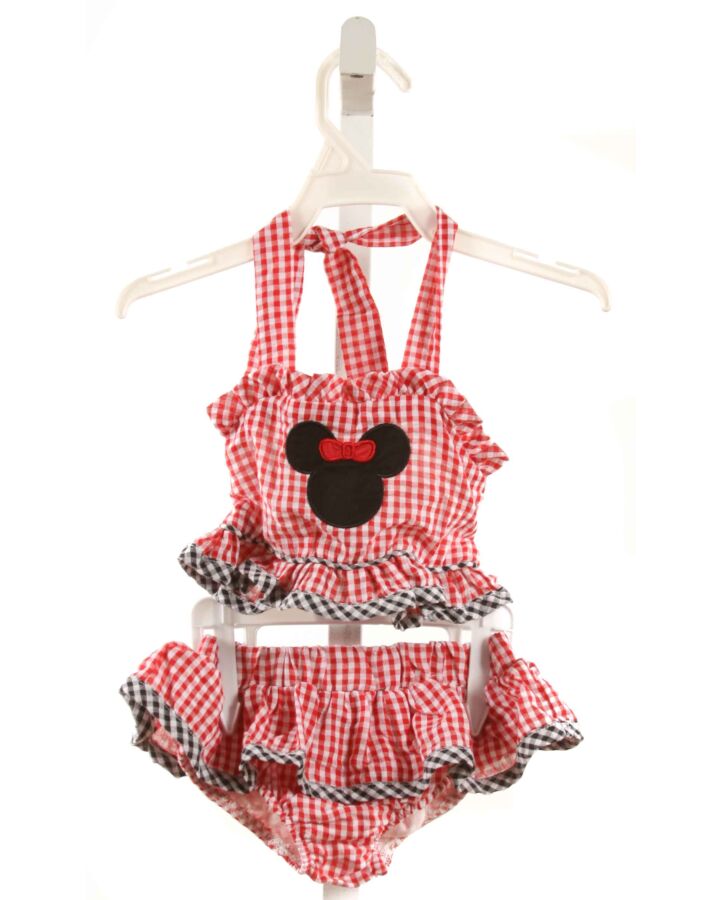 CLASSIC WHIMSY  RED SEERSUCKER GINGHAM APPLIQUED 2-PIECE SWIMSUIT