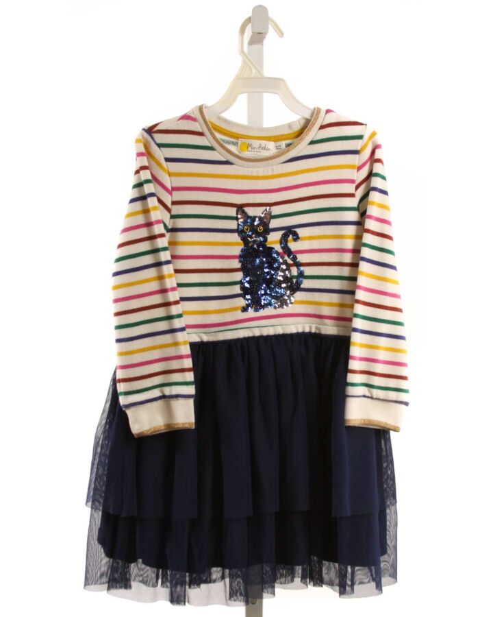 MINI BODEN  NAVY TULLE STRIPED SEQUINED KNIT DRESS