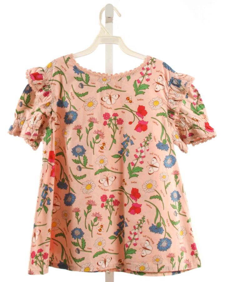 MINI BODEN  PINK  FLORAL  SHIRT-SS WITH EYELET TRIM