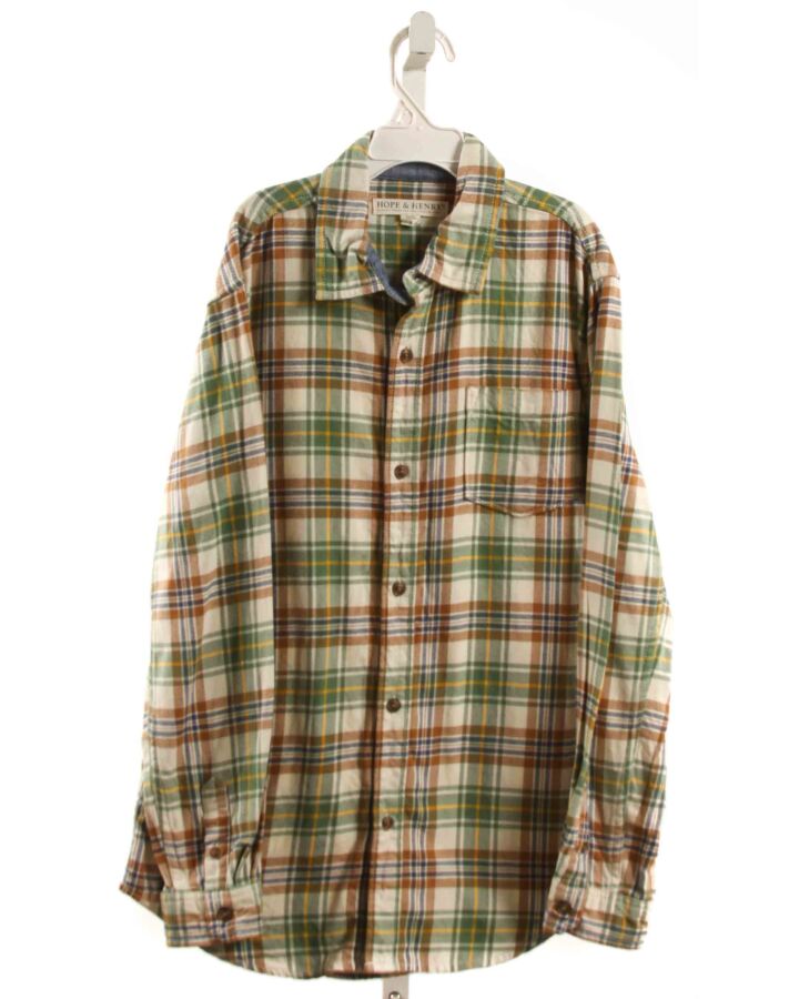 HOPE & HENRY  GREEN  PLAID  DRESS SHIRT