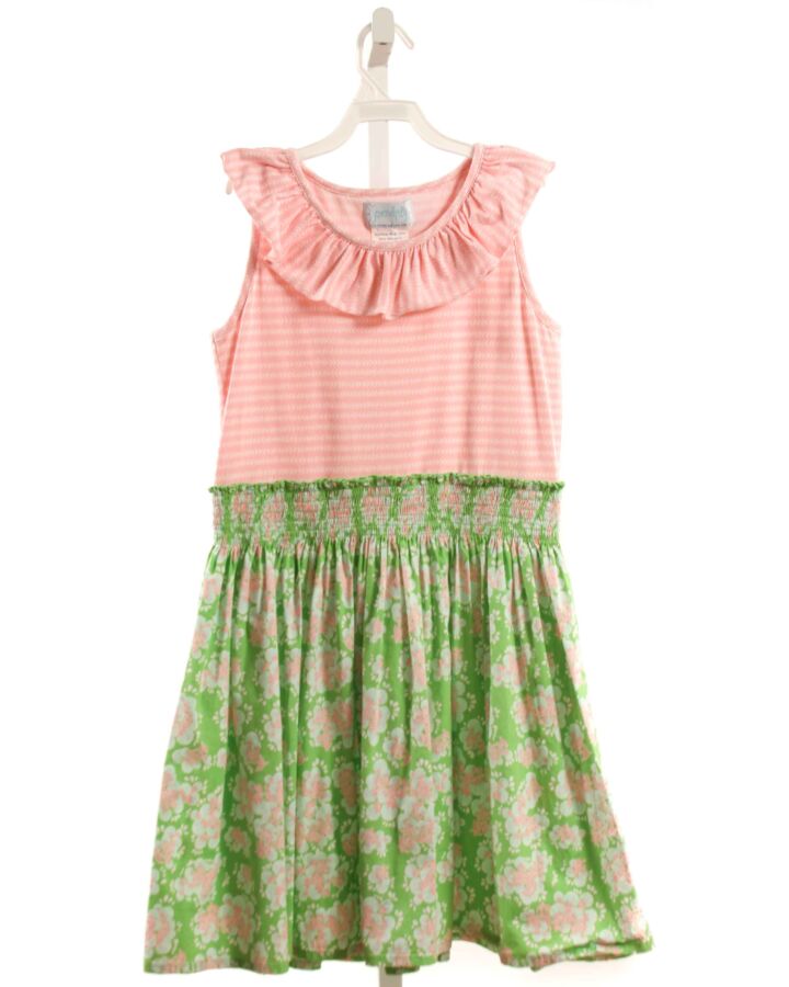 SERENDIPITY  GREEN  FLORAL SMOCKED DRESS WITH RUFFLE