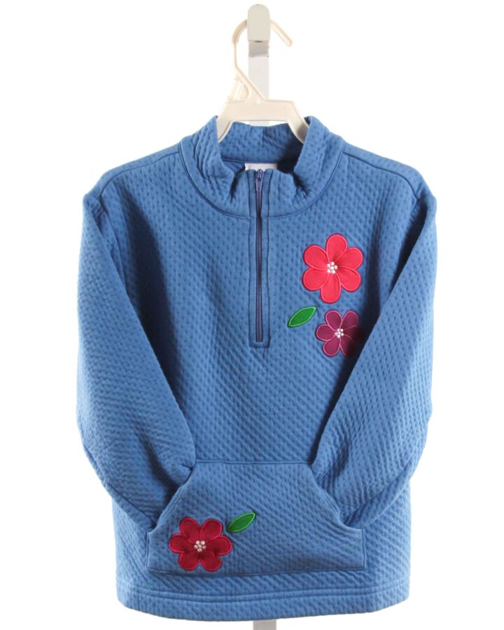 FLORENCE EISEMAN  BLUE  FLORAL APPLIQUED PULLOVER