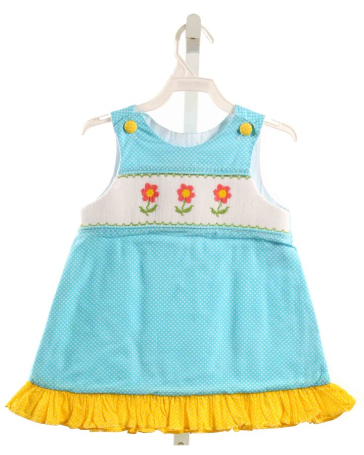 REMEMBER NGUYEN  AQUA  POLKA DOT SMOCKED DRESS