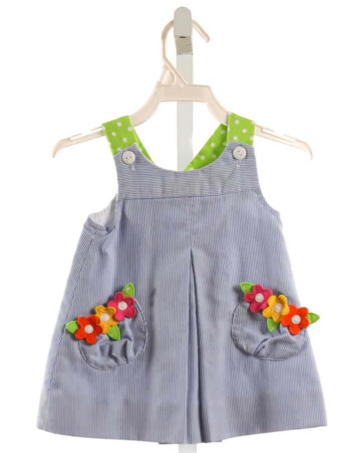 FLORENCE EISEMAN  BLUE  STRIPED APPLIQUED DRESS