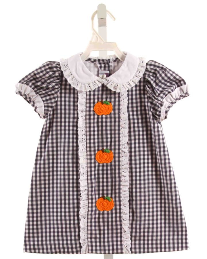 POSH PICKLE  NAVY  GINGHAM EMBROIDERED DRESS WITH EYELET TRIM