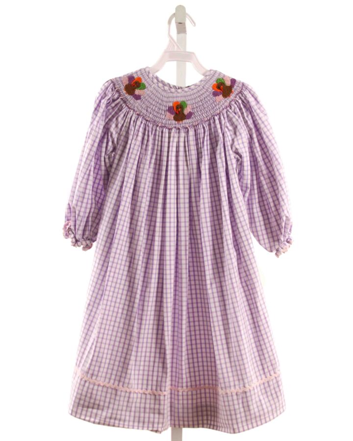SMOCKED THREADS CECIL & LOU  LAVENDER  WINDOWPANE SMOCKED DRESS WITH RIC RAC