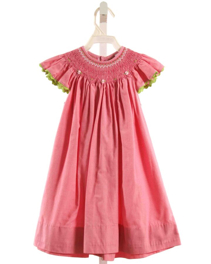 REMEMBER NGUYEN  HOT PINK  MICROCHECK SMOCKED DRESS WITH RIC RAC