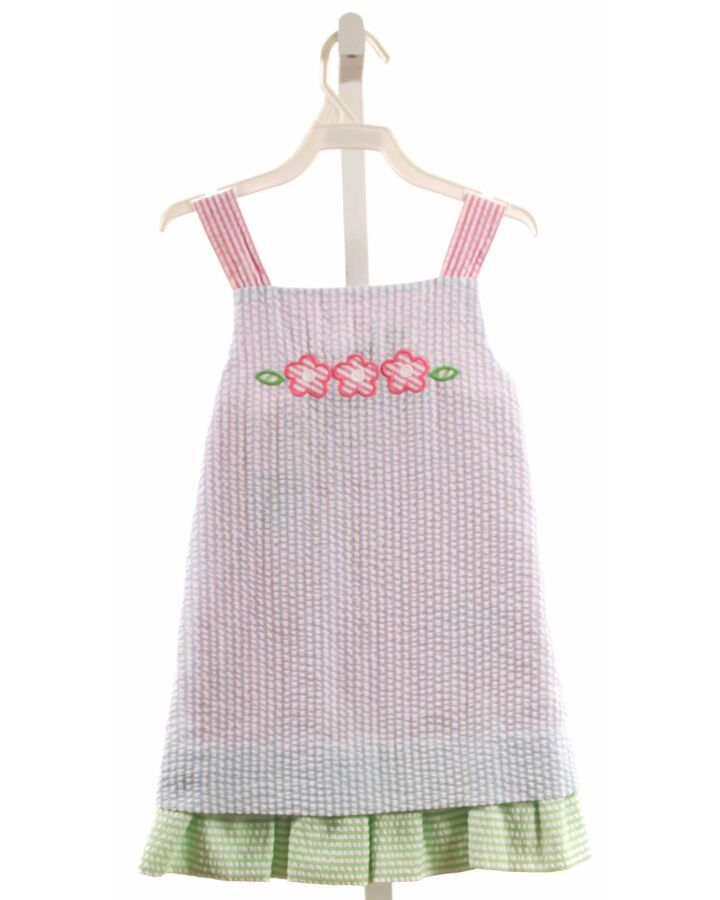 FLORENCE EISEMAN  MULTI-COLOR SEERSUCKER STRIPED APPLIQUED DRESS