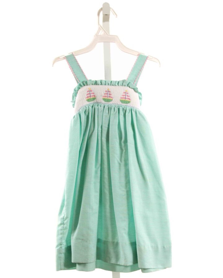 PETIT BEBE  MINT  STRIPED SMOCKED DRESS WITH PICOT STITCHING
