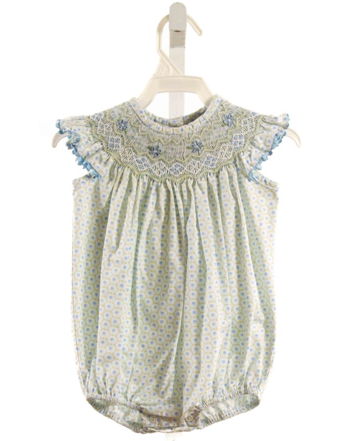 ORIENT EXPRESSED  LT BLUE  FLORAL SMOCKED BUBBLE WITH RIC RAC