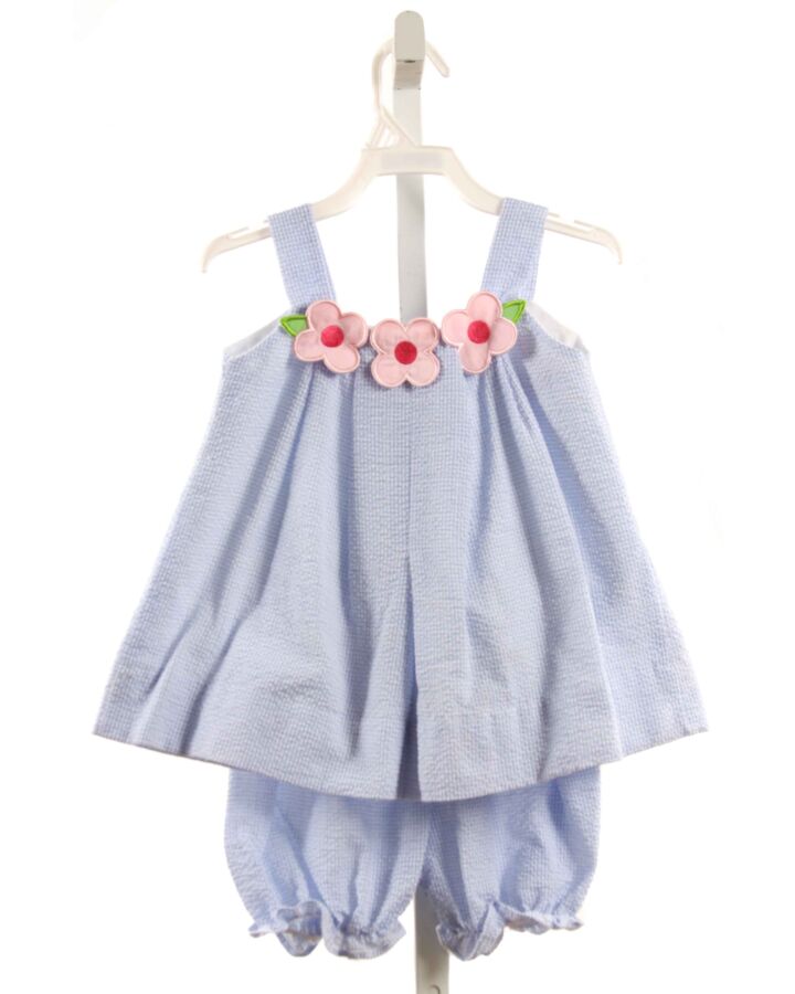 SMOCKED THREADS CECIL & LOU  LT BLUE SEERSUCKER FLORAL APPLIQUED 2-PIECE OUTFIT